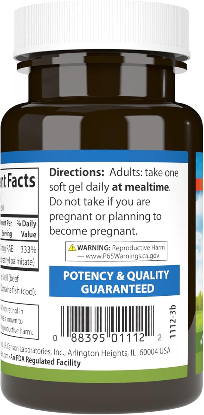 Carlson - Vitamin A, 10000 IU (3000 mcg RAE), Vision Health, 250 Softgels