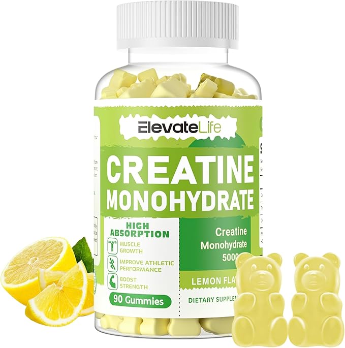 Creatine Monohydrate Gummies 5g for Men Women - Sugar Free Chewable Supplement. 90 Gummies Lemon