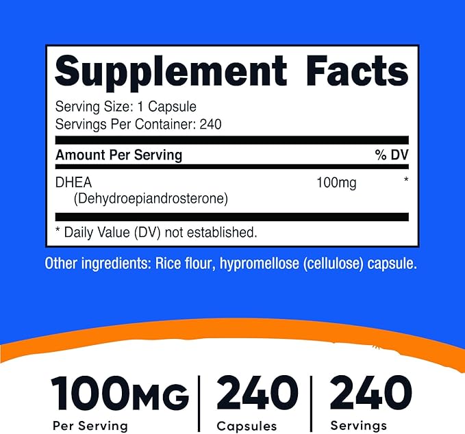Nutricost DHEA 100mg, 240 Capsules - Gluten Free, Soy Free, Non-GMO, Supplement