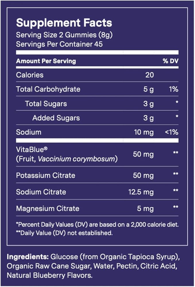 Electrolyte Recovery Gummies™ Blueberry Flavor Hydration Gummies with VitaBlue® Blueberries & Electrolytes - Exercise Recovery, Energy Boost, Replenishment & Antioxidants Non-GMO, Vegan, Gluten-Free