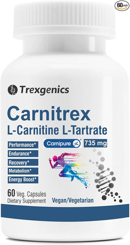 Trexgenics L-Carnitine L Tartrate VEGAN & GLUTEN FREE CARNIPURE (Lonza, Switzerland) L-Carnitine L-Tartrate 735mg (60 Veg. Capsules)