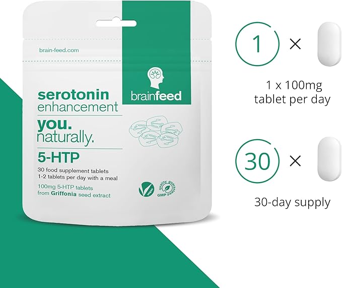 Serotonin Supplements (30) | 1-a-Day Serotonin Mood Support | 5HTP 100mg Per Tablet from Griffonia Seed Extract | Natural Serotonin Booster | 1 Month Supply