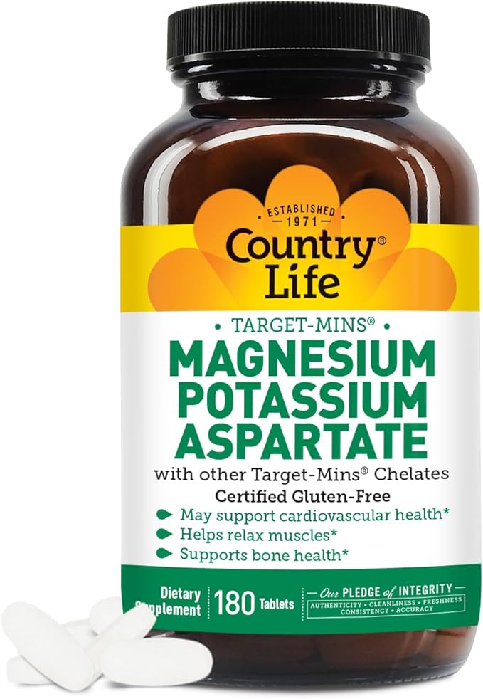 Country Life Magnesium and Potassium Supplement for Heart Health, Cardiovascular Support, Immune System and Bone Health, Gluten-Free