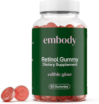 Embody: 60 Skin Gummies Multivitamin Retinol Gummy | Vitamin A Supplement for Anti-Aging, Glowing, Youthful & Clear Skin | Strong Hair & Nails with Biotin, Vitamin C, B12 & Zinc