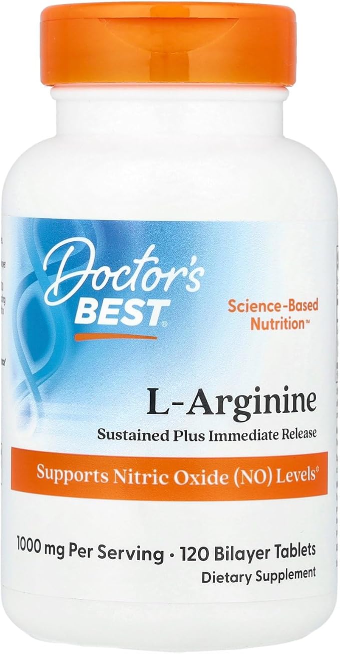 Doctor's Best Sustained Plus Immediate Release L-Arginine, Non-GMO, Vegan, Gluten & Soy Free, 500 mg, Tablet, 120 Count