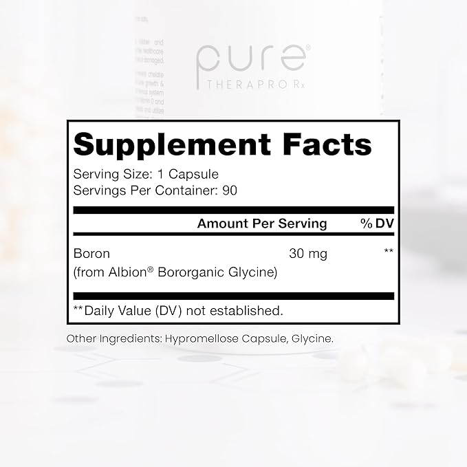 Pure TheraPro Rx Bio Boron, 30mg/Capsule, 90 Capsules, Bororganic Glycine Boron Supplements for Men & Women, Vegan Mineral Supplements for Bones, Cardiovascular Function & Immunity Support