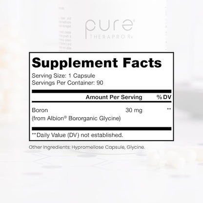 Pure TheraPro Rx Bio Boron, 30mg/Capsule, 90 Capsules, Bororganic Glycine Boron Supplements for Men & Women, Vegan Mineral Supplements for Bones, Cardiovascular Function & Immunity Support