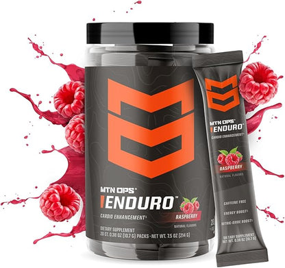 MTN OPS Enduro Trail Packs Nitric Oxide Stim Free Pre Workout | Magnesium Citrate, L Arginine & L Citrulline Caffeine Free Preworkout | 20 Serving Raspberry