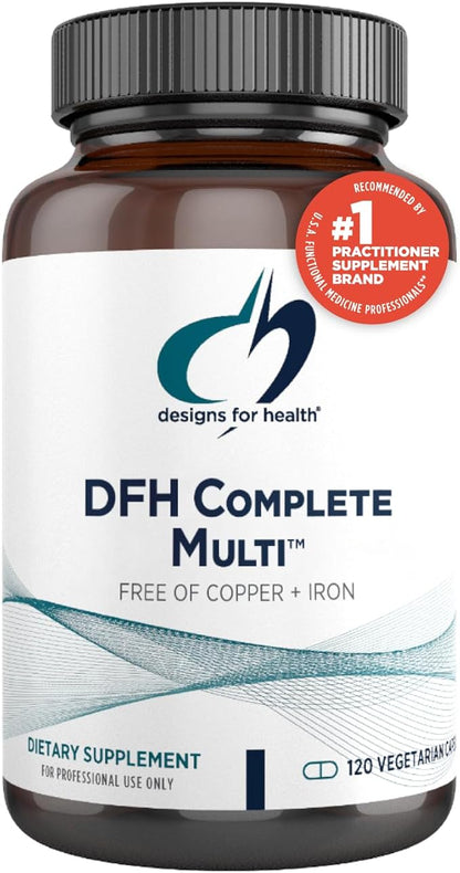 Designs for Health DFH Complete Multi - Comprehensive Multi Vitamin + Mineral Supplement with Folate, 1000 IU Vitamin D, Immune Support Vitamins - Multivitamin with No Copper, No Iron (120 Capsules)
