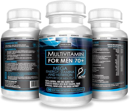 ACTIF Multivitamin for Men Age 70+ with 30 Advanced Factors – Non GMO, Made in USA, 90 Count
