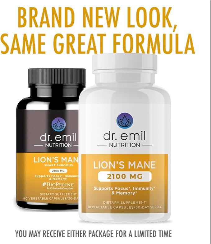 DR. EMIL NUTRITION 2100mg Organic Lions Mane Supplement Capsules - Focus, Mental Clarity & Cognition - Nootropic Lion's Mane Mushroom Supplement with Organic Lions Mane