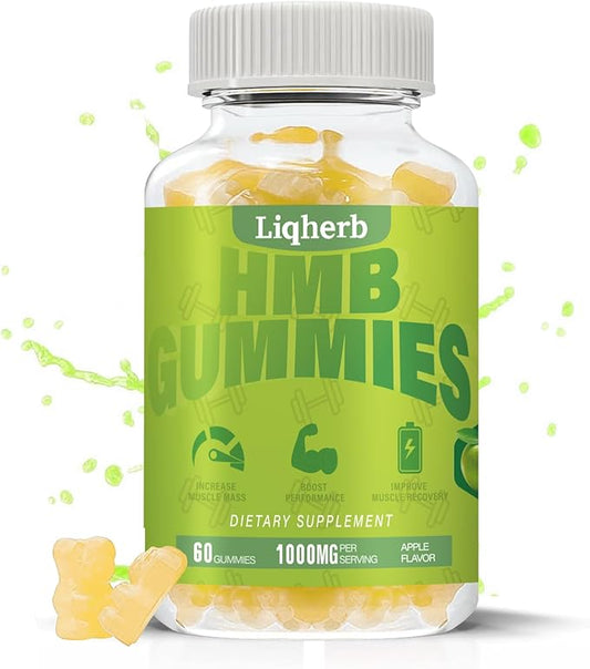 HMB Gummies 1000 mg for Adults, HMB Supplement for Muscle Protein Synthesis, Improving Endurance and Maintaining Lean Muscle, Non-GMO, Vegan, Gluten-Free, 60