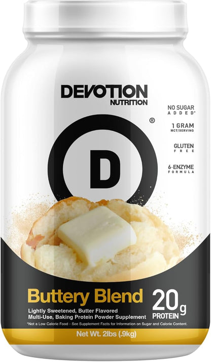 Devotion Nutrition Protein Powder Blend | Gluten Free, Keto Friendly, No Added Sugars | 1g MCT | 20g Whey & Micellar Protein | 2lb Tub (Buttery Blend)