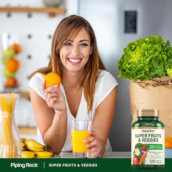 Piping Rock Fruits and Veggies Supplement | 120 Capsules | Plus 20 Fruit and Vegetables | Antioxidant Superfood Formula | Daily Multivitamin | Vegetarian, Non-GMO, Gluten Free
