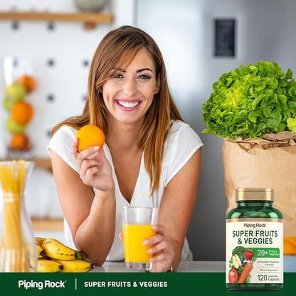 Piping Rock Fruits and Veggies Supplement | 120 Capsules | Plus 20 Fruit and Vegetables | Antioxidant Superfood Formula | Daily Multivitamin | Vegetarian, Non-GMO, Gluten Free