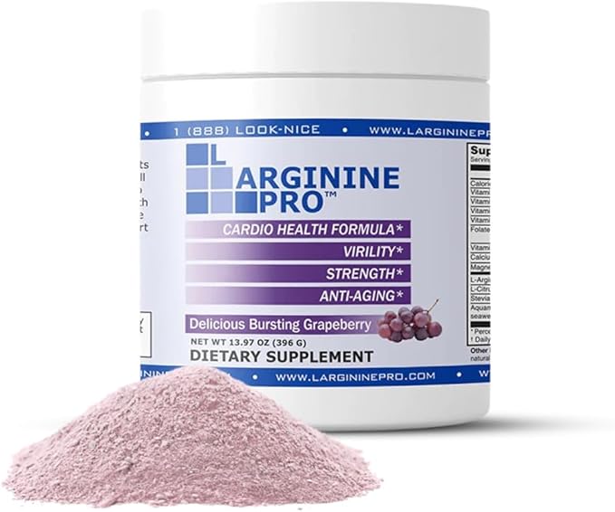 L-ARGININE PRO | 5,500mg L-Arginine Plus L-Citrulline 1,100mg Powder Supplement for Increased Nitric Oxide Production | Endurance, Heart Health & Blood Flow (3, Grape)