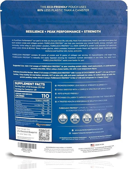 PureClean Protein 25G Organic Grass Fed Beef Bone Broth Protein from Swedish Cattle - Paleo & Keto-Friendly, Gluten-Free, Sugar-Free, Dairy-Free - Enhanced with Collagen Peptides - (4 Bags Vanilla)