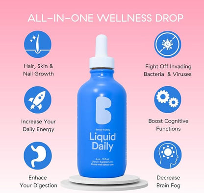 Better Family - Liquid Daily Multivitamin - All-in-One Wellness Drop - All Ages & Genders - Methylated Vitamins - No Sugar or Artificials - Gluten Free, Non-GMO - Dietary Supplement - 4oz (120 ml)