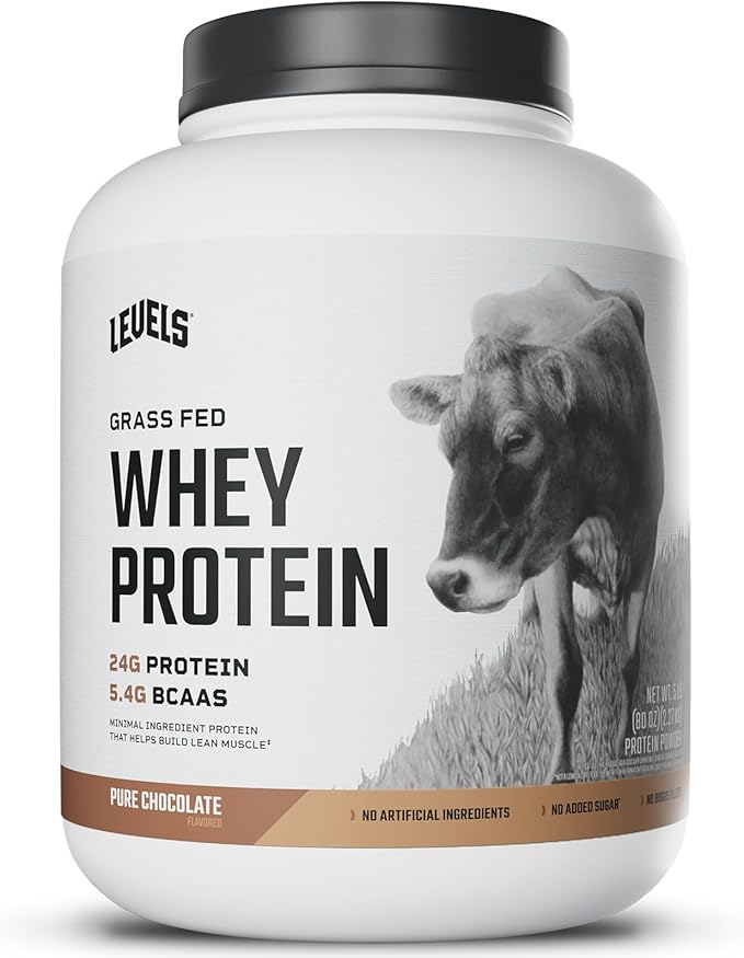 Levels Grass Fed Whey Protein Powder, No Artificials, 24G of Protein, Pure Chocolate, 5LB