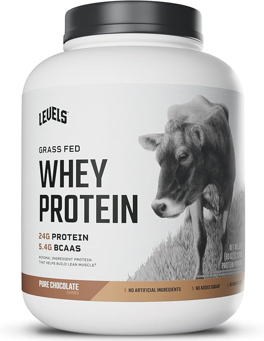 Levels Grass Fed Whey Protein Powder, No Artificials, 24G of Protein, Pure Chocolate, 5LB