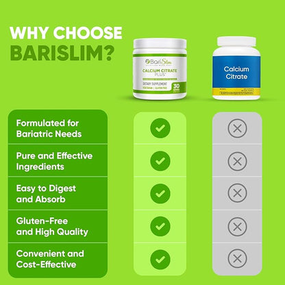 BariSlim Bariatric Calcium Citrate Plus Powder - Formulated for Patients After Weight Loss Surgery - Maximum Support for Bone Function and Health - Easy Digestion and Absorption | 600 mg (30 Servings)