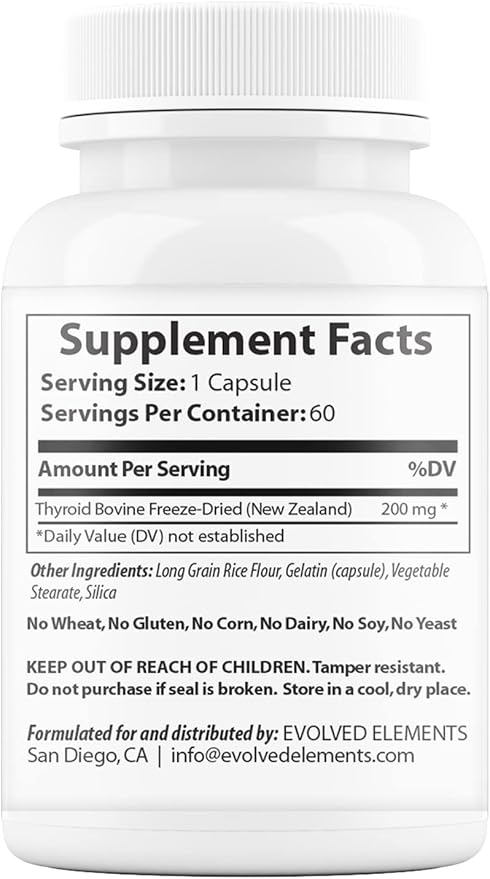Raw Grass-Fed Desiccated Bovine Thyroid - Thyroid Support for Women - Energy & Metabolism Support - New Zealand Sourced, Non-GMO, 60 Capsules