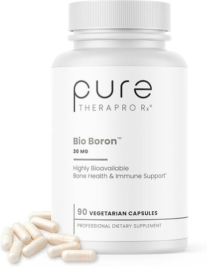 Pure TheraPro Rx Bio Boron, 30mg/Capsule, 90 Capsules, Bororganic Glycine Boron Supplements for Men & Women, Vegan Mineral Supplements for Bones, Cardiovascular Function & Immunity Support
