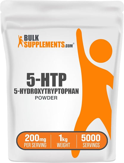 BulkSupplements.com 5-HTP Powder - 5-Hydroxytryptophan, 5 HTP Supplement - 5-HTP 200mg, Mood Support Supplement - Gluten Free, 200mg per Serving, 1kg (2.2 lbs) (Pack of 1)