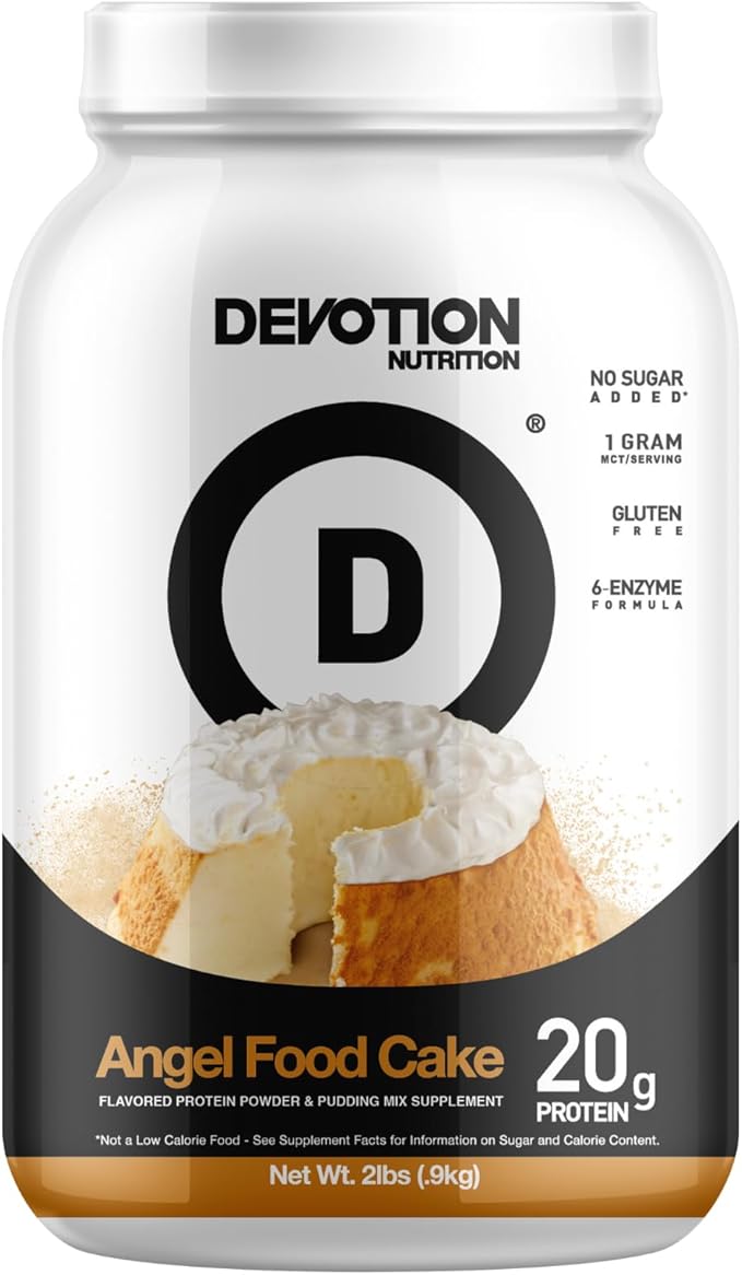 Devotion Nutrition Protein Powder Blend | Gluten Free, Keto Friendly, No Added Sugars | 1g MCT | 20g Whey & Micellar Protein | 2lb Tub (Angel Food Cake)