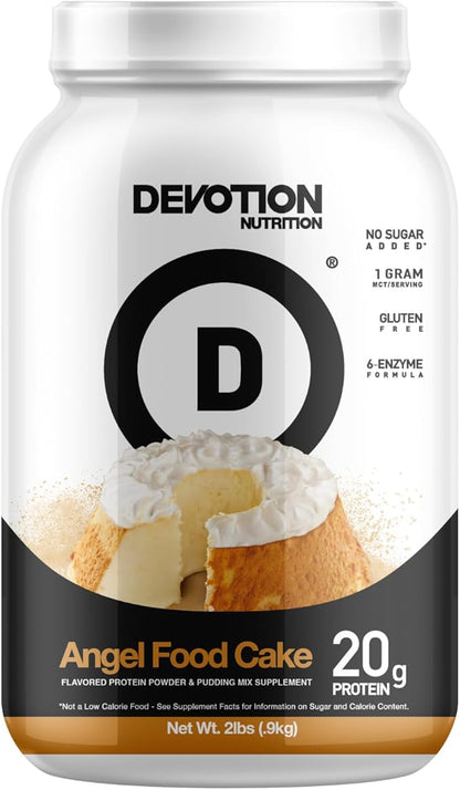 Devotion Nutrition Protein Powder Blend | Gluten Free, Keto Friendly, No Added Sugars | 1g MCT | 20g Whey & Micellar Protein | 2lb Tub (Angel Food Cake)