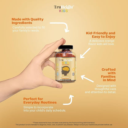 TruHeight Kids Brain Growth Gummies (Ages 2+) All Natural Kids & Toddler Vitamins - Omega-3, DHA Multivitamin - Pediatrician Endorsed Vitamin - Brain & Memory Supplements - Gluten Free Supplement