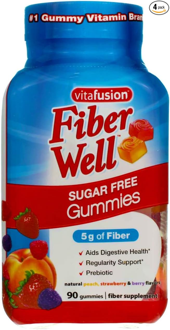 VitaFusion, Fiber Well Gummies, Fiber Supplement, Assorted Flavors - 90 gummies, Pack of 4