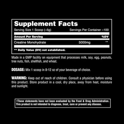 Animal Micronized Creatine Monohydrate Powder - Delays Muscle Fatigue, Supports Muscle Growth, Endurance, ATP Production, Cognitive Function, Strength, and Recovery for Men & Women - Unflavored, 500g