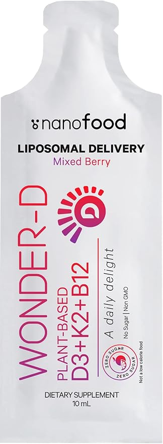 Codeage Liposomal Vitamin D3 Liquid Supplement Sachet, Wonder-D Cholecalciferol Vegan Liquid Multivitamin, Plant-Based Vitamins K2 B12, Non-GMO Phospholipids, Vitamin E, Berry Flavor - 30 Pouches