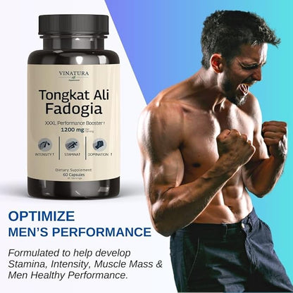 Tongkat Ali & Fadogia Agrestis - 1200mg, Enhanced with L-Citrulline and L-Arginine, Equivalent to 54,300mg Raw Per Serving *USA Made and Tested* Complex Herbal Supplement, 60 Capsules