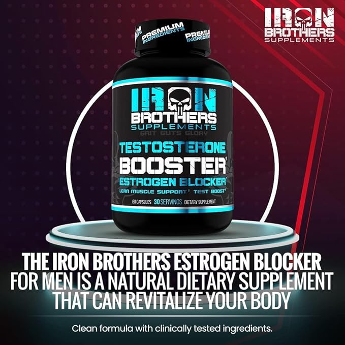 Test Booster for Men with Estrogen Blocker - Anti-Estrogen Dietary Supplement - Natural Aromatase Inhibitor - Increase Libido & Strength 60 Capsules - Muscle Growth - Weight Loss (2 Bottles)
