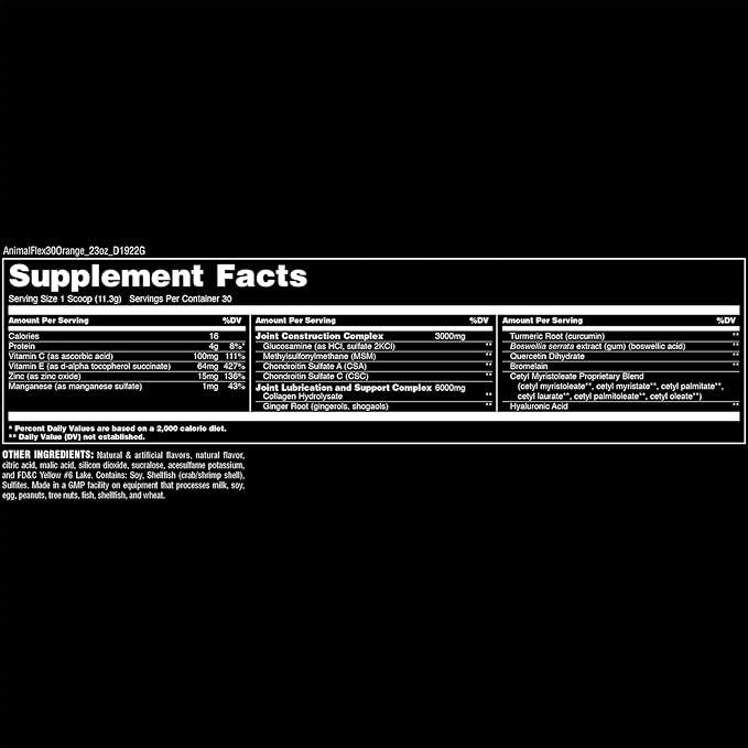 Animal Flex Powder - Joint Support Supplement for Pain Relief, Repair and Restore Muscles with Turmeric, Glucosamine, Chondroitin, MSM, Collagen and Boswellia, Great Tasting Orange Flavor, 30 Scoops