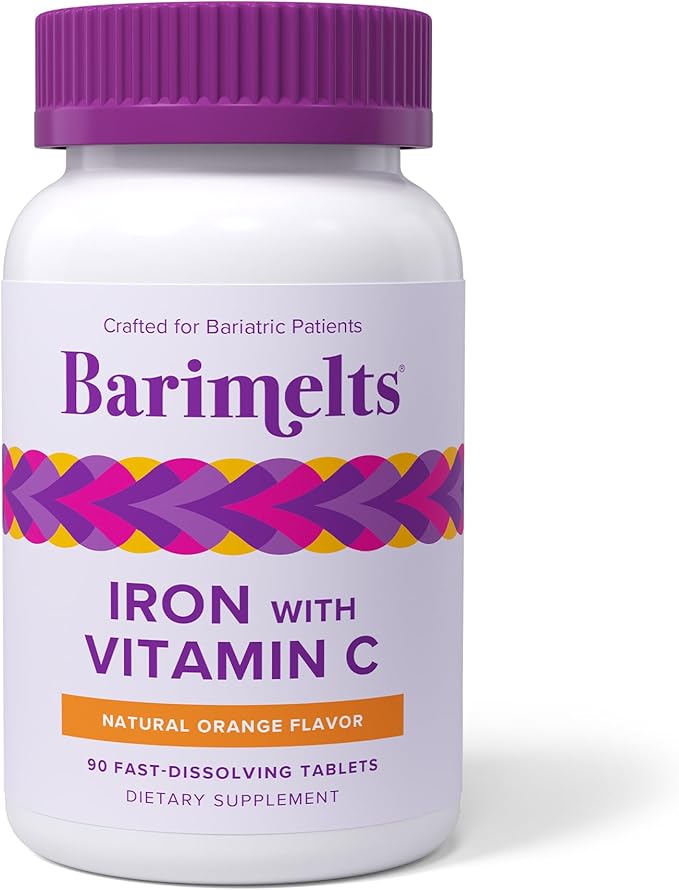 Barimelts Iron with Vitamin C - 90 Fast-Dissolving Tablets (1-Month Supply) - Sugar-Free Bariatric Iron Supplement for Women, Natural Orange Flavor