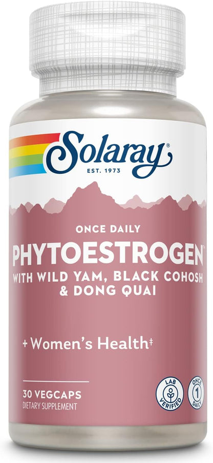 Solaray Once Daily Phytoestrogen - Phyto Estrogen Supplement for Women with Black Cohosh, Dong Quai, Wild Yam, Soy Isoflavones - Women's Health Support - 60-Day Guarantee, 30 Servings, 30 VegCaps