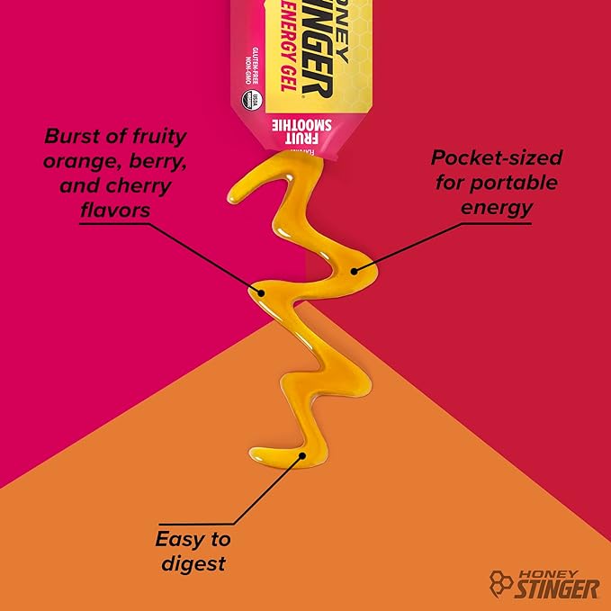 Honey Stinger Energy Gel Variety Pack | 5 Packs Each of Gold and Organic Fruit Smoothie | Gluten Free & Caffeine Free | For All Exercises | Sports Nutrition for Home & Gym, Pre and Mid Workout