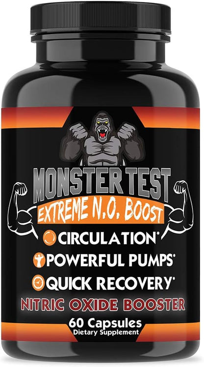 Angry Supplements Monster Test Nitric Oxide Booster Capsules, Extreme N.O Boost, Increase Circulation, Powerful Workouts, Quick Recovery & Energy (2-Pack)