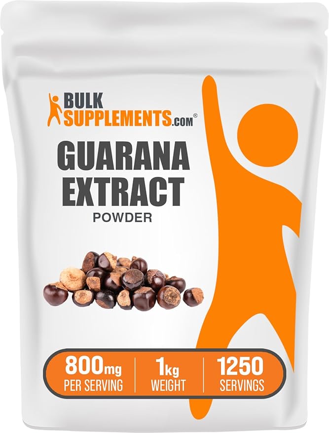 BulkSupplements.com Guarana Extract Powder - Natural Caffeine Supplement, from Guarana Seed, Guarana Powder - Gluten Free, 800mg per Serving, 1kg (2.2 lbs) (Pack of 1)