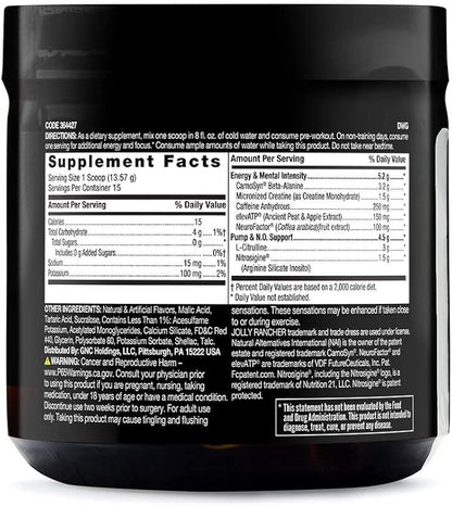 BEYOND RAW LIT | Clinically Dosed Pre-Workout Powder | Contains Caffeine, L-Citrulline, Beta-Alanine, and Nitric Oxide | Jolly Rancher Watermelon | 15 Servings