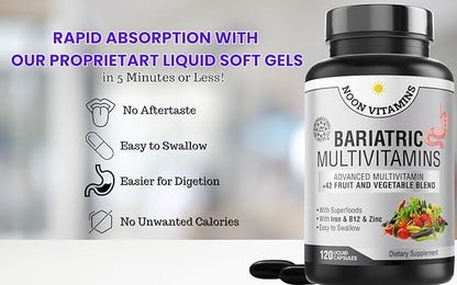 Bariatric Multivitamin with Iron for Women & Men All-in-One 42 Superfood Blend for Post-Surgery Easy-to-Swallow -2-Month Supply (- Superfood Blend for Energy, Halal - Made in USA (120 Capsules)