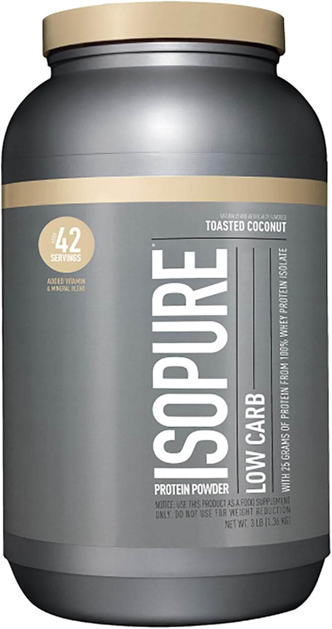 Isopure Protein Powder, Low Carb Whey Isolate with Vitamin C & Zinc for Immune Support, 25g Protein, Keto Friendly, Toasted Coconut, 42 Servings, 3 Pounds (Packaging May Vary)