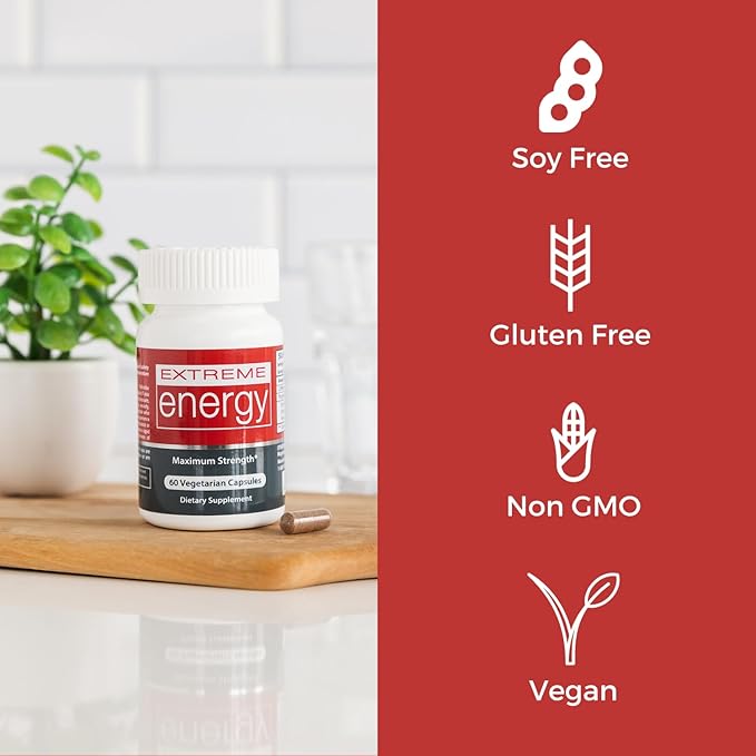 Extreme Energy - Fast, All-Day Energy Pills That Reduce Fatigue - All-Natural Energy Supplement for Women & Men - Boosts Energy, Alertness Without Crash or Jitters - 60 Capsules