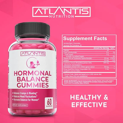 Hormonal Balance For Women & PMS Relief Gummies - Alleviates Cramps, Bloating, Mood Swings, Hot Flashes & Night Sweats - Formulated With Cranberry, Dong Quai & Chasteberry - Menstrual Cramp Relief