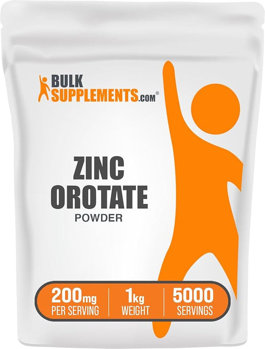 BulkSupplements.com Zinc Orotate Powder - Zinc Supplements, Zinc 30mg - Zinc Minerals Supplement, for Immune Support - Gluten Free, 200mg per Serving, 1kg (2.2 lbs) (Pack of 1)
