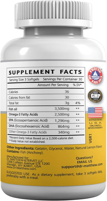 Omega 3 Fatty Acid Supplements. Burpless Fish Oil 3000mg High EPA DHA for Women & Men. Odorless, No Burp, Mercury Free Omega 3 Capsules.