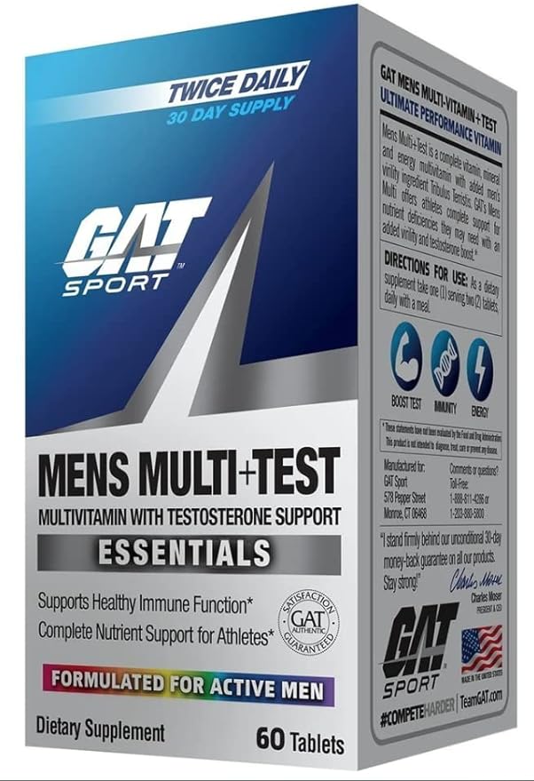 GAT SPORT Men's Multi + Test, Premium Multivitamin Tablets (60 Count)